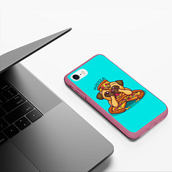 Чехол iPhone 7/8 матовый Мопс с пиццей, цвет: 3D-малиновый — фото 2