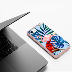 Чехол iPhone 7/8 матовый Фламинго в папоротнике, цвет: 3D-светло-розовый — фото 2