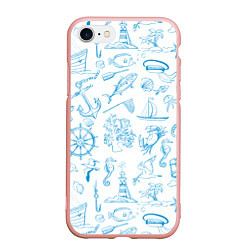 Чехол iPhone 7/8 матовый Морская тема, цвет: 3D-светло-розовый