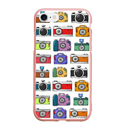 Чехол iPhone 7/8 матовый Фотоаппараты, цвет: 3D-светло-розовый