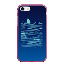 Чехол iPhone 7/8 матовый Акулы в море, цвет: 3D-малиновый