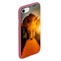 Чехол iPhone 7/8 матовый Лиса с рогами оленя, цвет: 3D-малиновый — фото 2