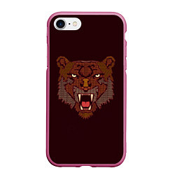Чехол iPhone 7/8 матовый Морда медведя, цвет: 3D-малиновый