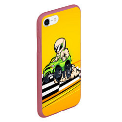 Чехол iPhone 7/8 матовый Мультяшный гонщик на джипе, цвет: 3D-малиновый — фото 2