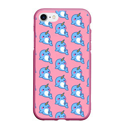 Чехол iPhone 7/8 матовый Дельфинчики Единорожки, цвет: 3D-малиновый