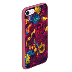 Чехол iPhone 7/8 матовый Цветы - шестеренки, цвет: 3D-малиновый — фото 2