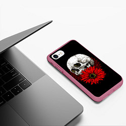 Чехол iPhone 7/8 матовый Череп и Красный Цветок Skull, цвет: 3D-малиновый — фото 2