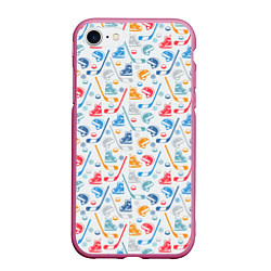 Чехол iPhone 7/8 матовый Хоккей, цвет: 3D-малиновый