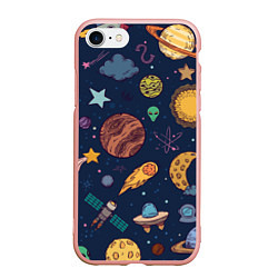Чехол iPhone 7/8 матовый Космический мир, цвет: 3D-светло-розовый