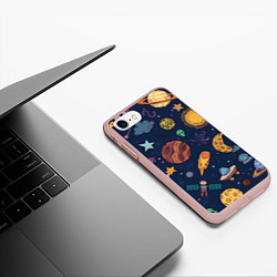 Чехол iPhone 7/8 матовый Космический мир, цвет: 3D-светло-розовый — фото 2
