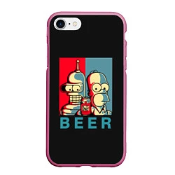Чехол iPhone 7/8 матовый Гомер х Бендер, цвет: 3D-малиновый