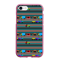 Чехол iPhone 7/8 матовый Детский полосатый узор, цвет: 3D-малиновый
