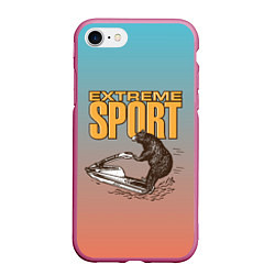 Чехол iPhone 7/8 матовый Медведь экстремальный спорт, цвет: 3D-малиновый