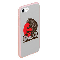 Чехол iPhone 7/8 матовый Медведь на велосиеде, цвет: 3D-светло-розовый — фото 2