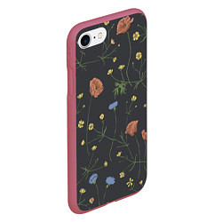 Чехол iPhone 7/8 матовый Цветы На черном Фоне, цвет: 3D-малиновый — фото 2