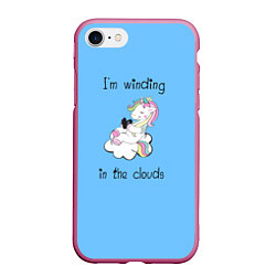Чехол iPhone 7/8 матовый Единорог на облаке, цвет: 3D-малиновый