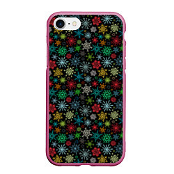 Чехол iPhone 7/8 матовый Разноцветные Снежинки, цвет: 3D-малиновый