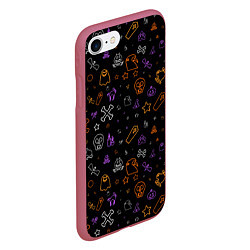Чехол iPhone 7/8 матовый ХЕЛЛОУИН ПАТТЕРН НЕОН HALLOWEEN NEON, цвет: 3D-малиновый — фото 2