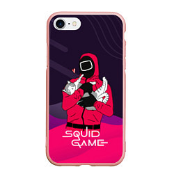 Чехол iPhone 7/8 матовый Игра в кальмара - с милым котиком, цвет: 3D-светло-розовый