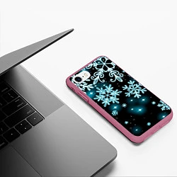 Чехол iPhone 7/8 матовый Космические снежинки, цвет: 3D-малиновый — фото 2