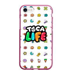 Чехол iPhone 7/8 матовый Логотип Toca Boca Тока Бока, цвет: 3D-малиновый