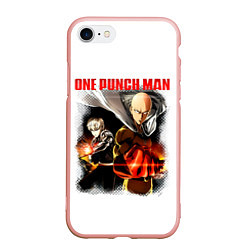 Чехол iPhone 7/8 матовый Сайтама и Генос One Punch-Man, цвет: 3D-светло-розовый