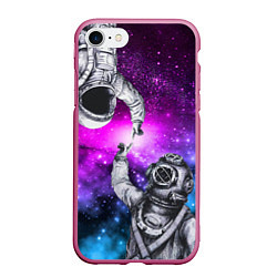 Чехол iPhone 7/8 матовый Космонавт и водолаз - сотворение, цвет: 3D-малиновый