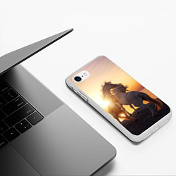 Чехол iPhone 7/8 матовый Лошади на закате, цвет: 3D-белый — фото 2