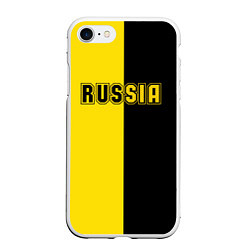 Чехол iPhone 7/8 матовый Россия черно желтое RUSSIA - BORUSSIA, цвет: 3D-белый