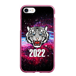 Чехол iPhone 7/8 матовый ЧЁРНЫЙ ТИГР НОВЫЙ ГОД 2022 GRAY TIGER NEW YEAR, цвет: 3D-малиновый