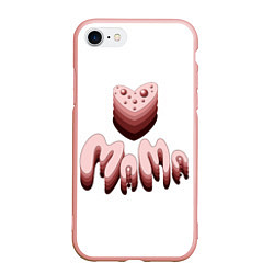 Чехол iPhone 7/8 матовый Объемное розовое сердце с бусинами и объемной розо
