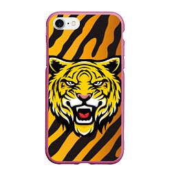 Чехол iPhone 7/8 матовый Рычащий тигр голова, цвет: 3D-малиновый