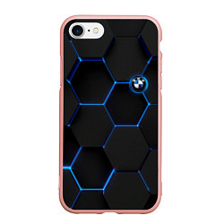 Чехол iPhone 7/8 матовый BMW blue neon theme, цвет: 3D-светло-розовый