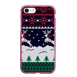 Чехол iPhone 7/8 матовый СВИТЕР С ОЛЕНЯМИ DEER SWEATER, цвет: 3D-малиновый