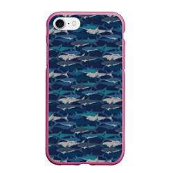 Чехол iPhone 7/8 матовый Хищные Акулы, цвет: 3D-малиновый