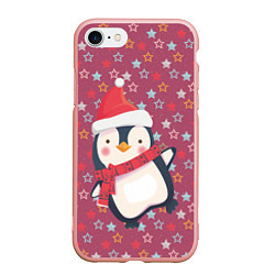 Чехол iPhone 7/8 матовый Пингвин в звездах, цвет: 3D-светло-розовый