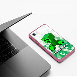 Чехол iPhone 7/8 матовый Minecraft Creeper ползучий камикадзе, цвет: 3D-малиновый — фото 2