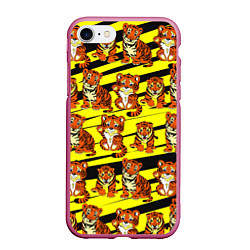 Чехол iPhone 7/8 матовый Няшные Тигрята, цвет: 3D-малиновый