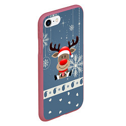 Чехол iPhone 7/8 матовый New Years Deer, цвет: 3D-малиновый — фото 2