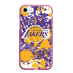 Чехол iPhone 7/8 матовый LAKERS ФИРМЕННЫЕ ЦВЕТА БРЫЗГИ КРАСОК LA, цвет: 3D-малиновый