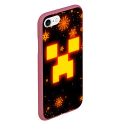 Чехол iPhone 7/8 матовый НОВОГОДНИЙ ОГНЕННЫЙ КРИПЕР CREEPER FIRE, цвет: 3D-малиновый — фото 2