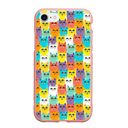 Чехол iPhone 7/8 матовый Разноцветные Мультяшные Котики, цвет: 3D-светло-розовый