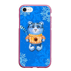 Чехол iPhone 7/8 матовый Синий плюшевый тигренок 2022, цвет: 3D-малиновый