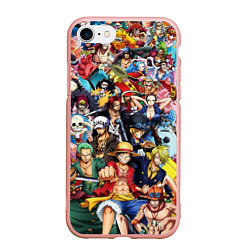 Чехол iPhone 7/8 матовый ВСЕ ГЕРОИ АНИМЕ ВАН ПИС ALL HEROES ONE PIECE, цвет: 3D-светло-розовый