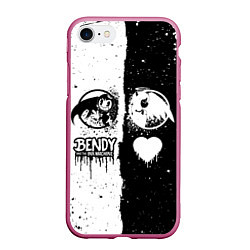 Чехол iPhone 7/8 матовый BLACK AND WHITE BENDY AND THE INK MACHINE, цвет: 3D-малиновый