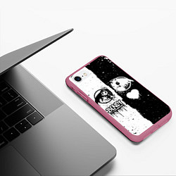 Чехол iPhone 7/8 матовый BLACK AND WHITE BENDY AND THE INK MACHINE, цвет: 3D-малиновый — фото 2