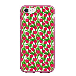 Чехол iPhone 7/8 матовый Весенние Тюльпаны, цвет: 3D-малиновый