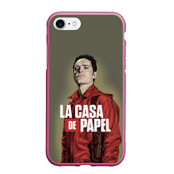 Чехол iPhone 7/8 матовый БУМАЖНЫЙ ДОМ БЕРЛИН - LA CASA DE PAPEL, цвет: 3D-малиновый