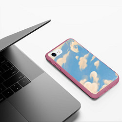 Чехол iPhone 7/8 матовый Рисунок голубого неба с облаками маслом, цвет: 3D-малиновый — фото 2