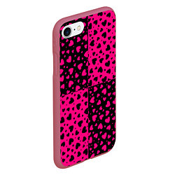 Чехол iPhone 7/8 матовый Черно-Розовые сердца, цвет: 3D-малиновый — фото 2